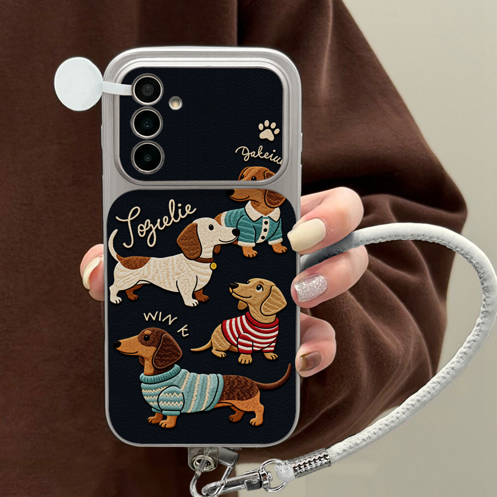 Phone Cases That Cover The Camera - 漫画風ダックスフント柄スマホケース サムスン A56 A55 A57 A36