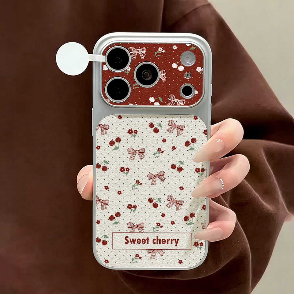 Phone Cases That Cover The Camera - スイートチェリーボウレザーフォンケース iPhone 12 14 17 Pro