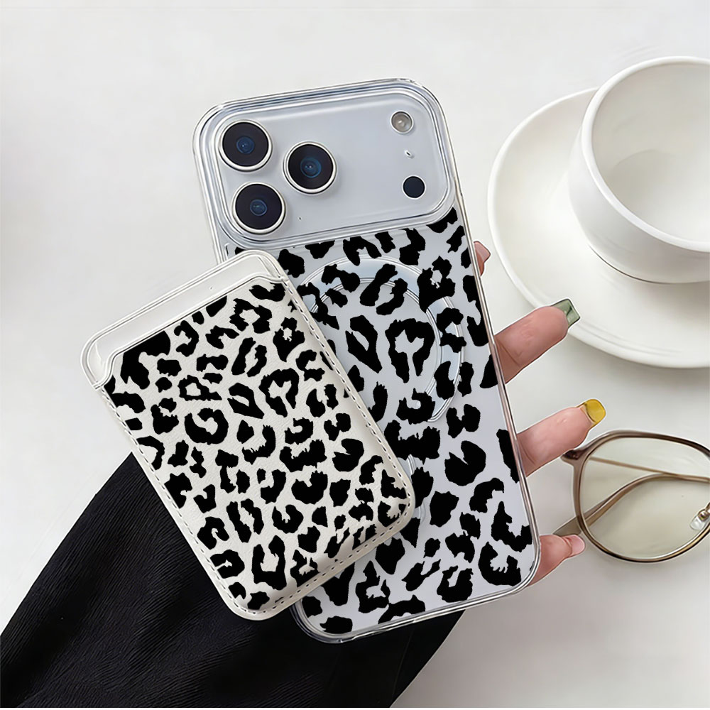 Phone Cases That Hold Cards - ブラックレオパード柄 MagSafe対応 ウォレット マグネット式カードホルダー付き iPhoneケース iPhone