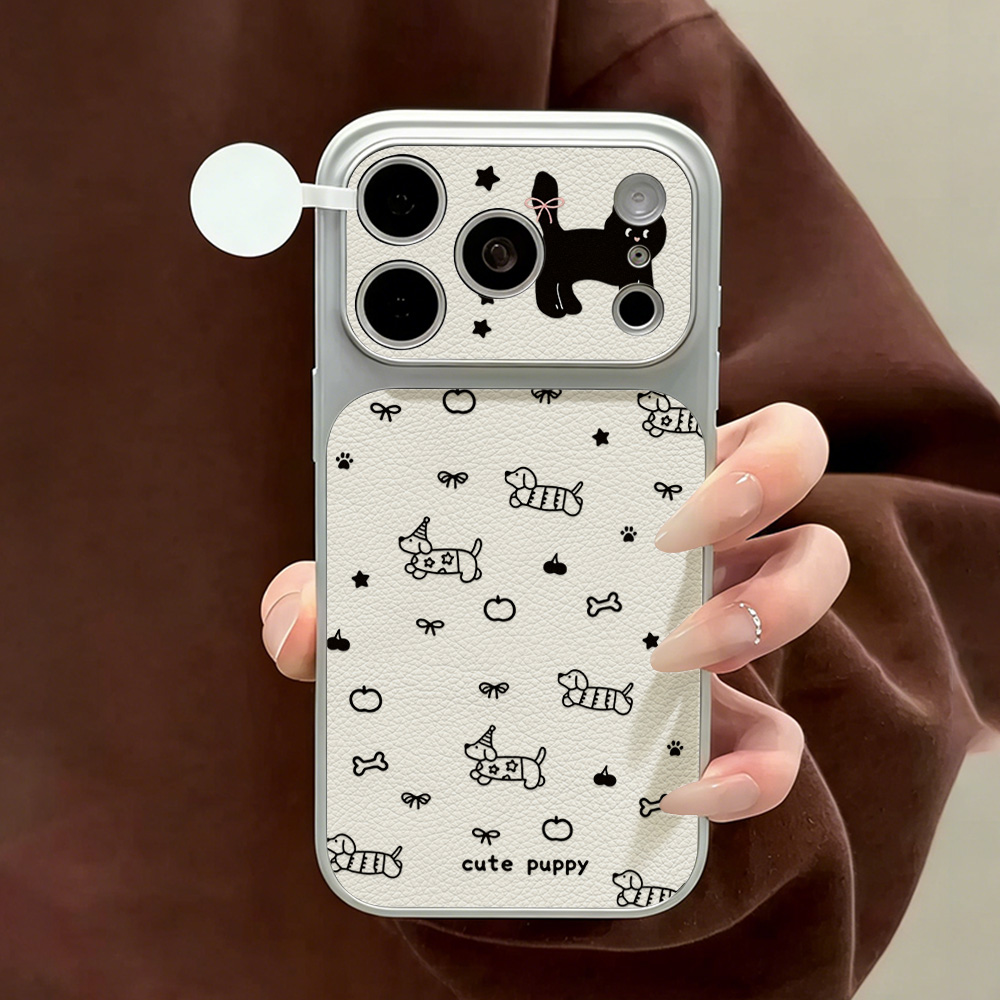 Phone Cases That Cover The Camera - 可愛い子犬柄レザー製iPhoneケース iPhone 17 Pro Max/13/14/16/11/12/15 Pro対応
