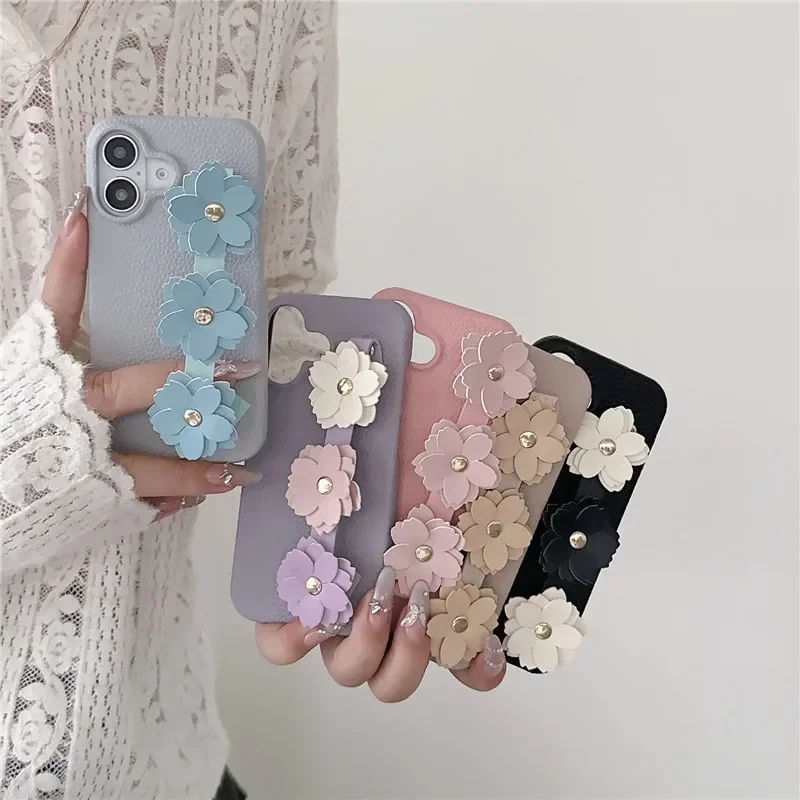 Phone Cases That Fit Iphone 16E - 3D美しい花柄リストバンド付きスマホケース - iPhone 11～16 Pro Max