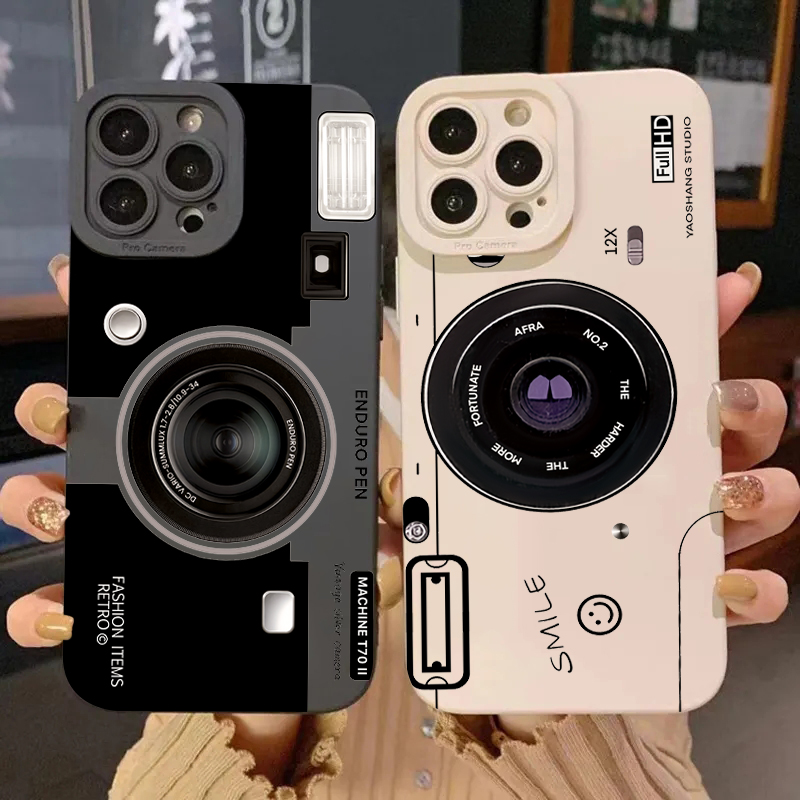 Phone Cases That Cover The Camera - ヴィンテージカメラデザイン シリコン製ソフトTPUスマホケース iPhone 17 16 12