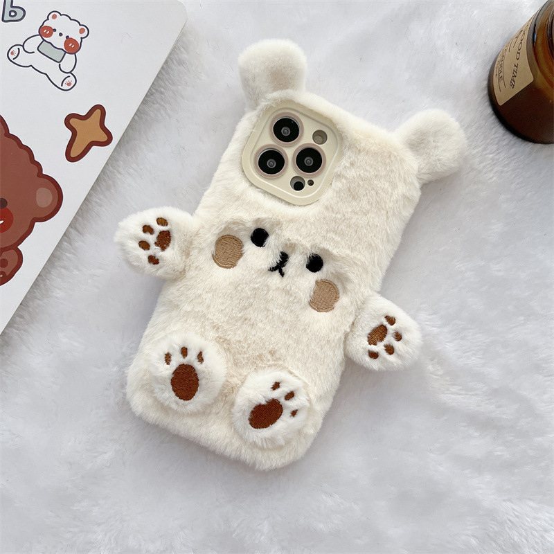韓国の3D漫画風クマのふわふわぬいぐるみカップル携帯ケース  - Phone Cases For Iphone 15 のレビューと価格