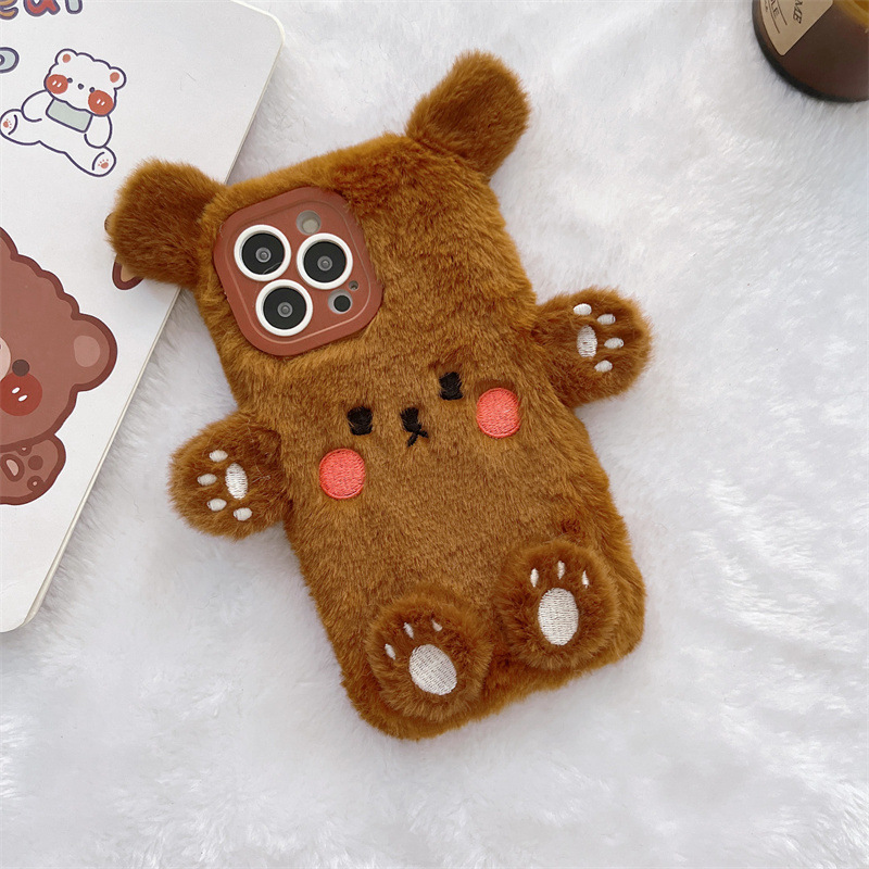 韓国の3D漫画風クマのふわふわぬいぐるみカップル携帯ケース  - Phone Cases For Iphone 15 のレビューと価格