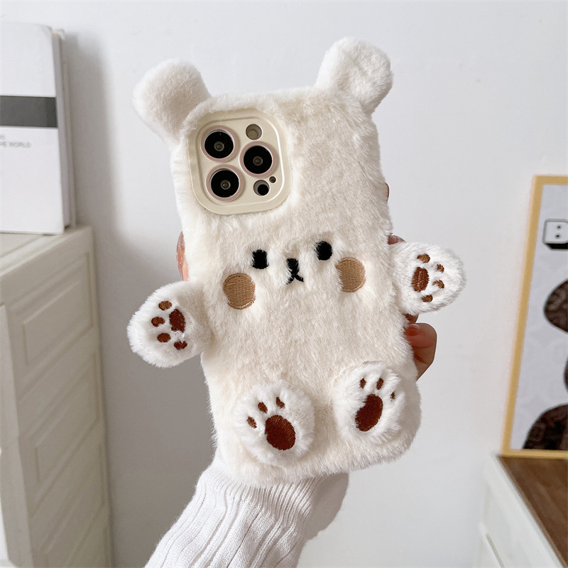 韓国の3D漫画風クマのふわふわぬいぐるみカップル携帯ケース  - Phone Cases For Iphone 15 のレビューと価格