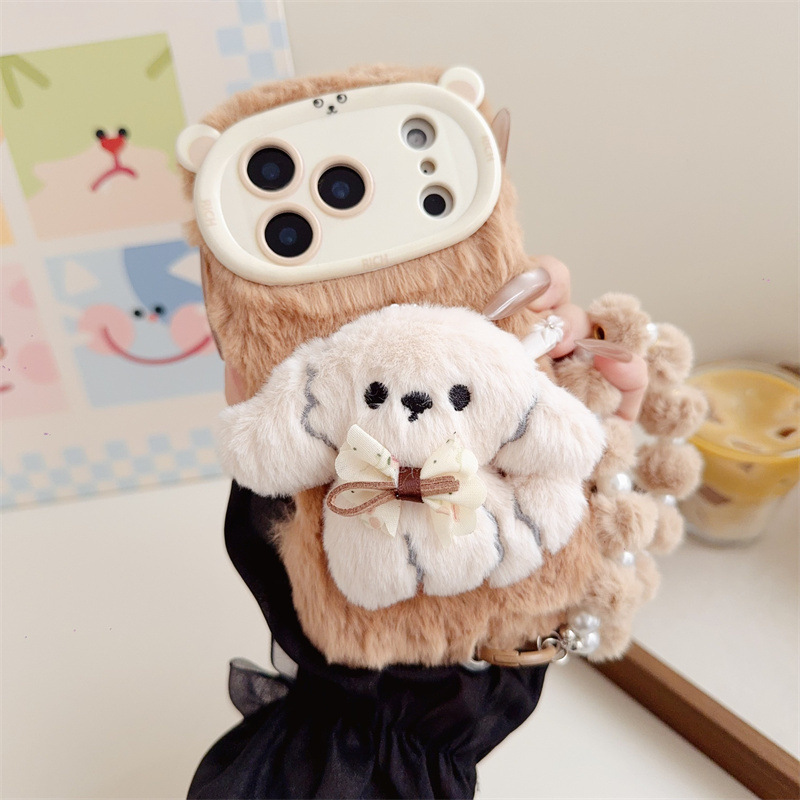 3D漫画風リボン付き子犬のふわふわぬいぐるみスマホケース i - Phone Cases For Iphone 15 のレビューと価格