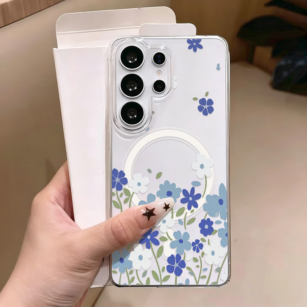 青い花柄のマグネット式スマホケース Samsung A57  - Phone Cases Quality のレビューと価格