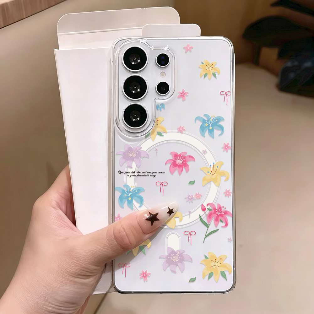 青い花柄のマグネット式スマホケース Samsung A57  - Phone Cases Quality のレビューと価格