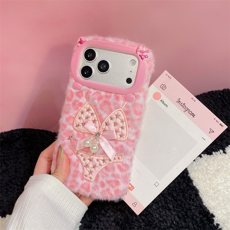 高級感のあるレオパード柄ビキニプリントのぬいぐるみ風スマホケ - Phone Cases For Iphone 15 のレビューと価格