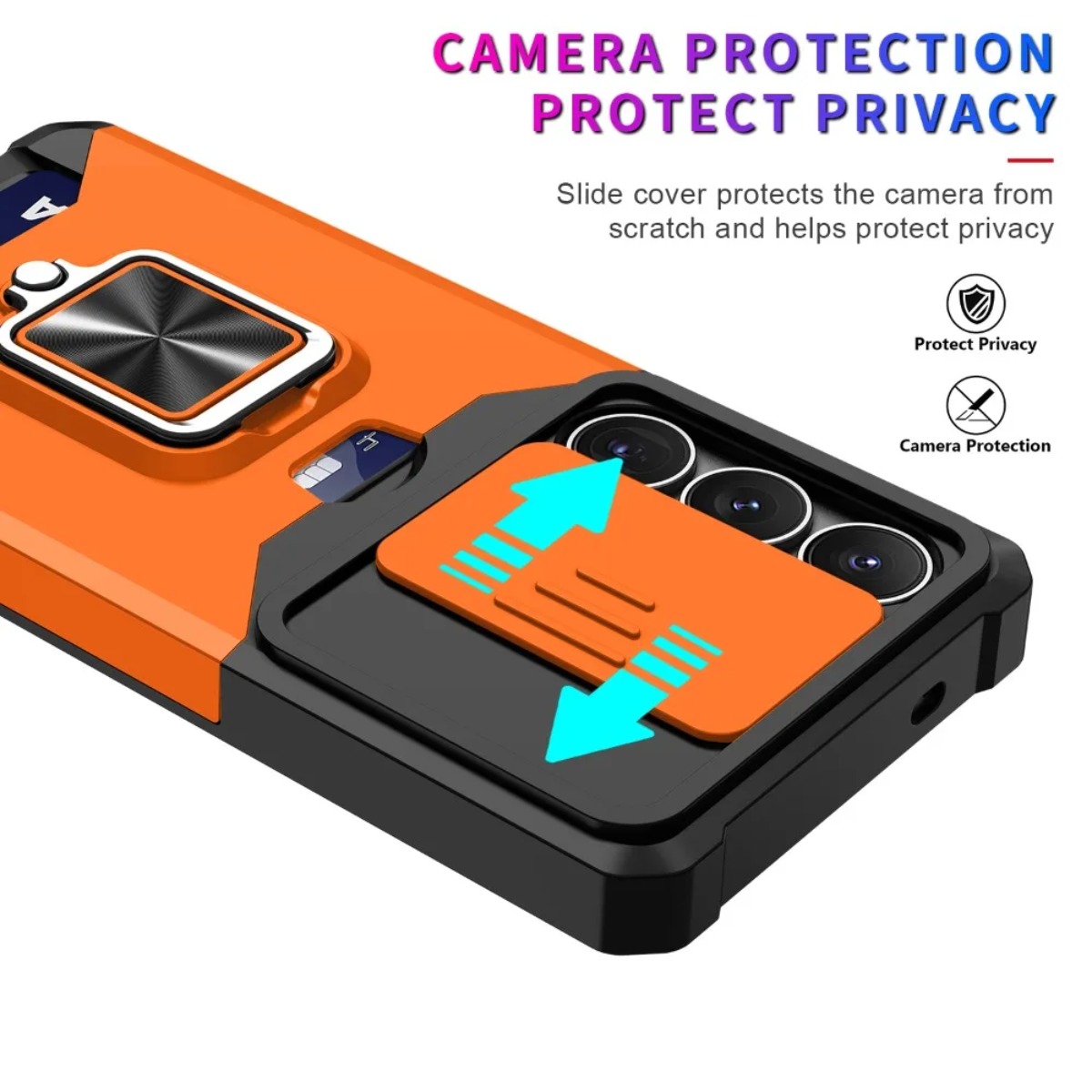 カードスロットリングホルダー付きスライドカメラカバー搭載スマ - Phone Cases That Hold Cards のレビューと価格